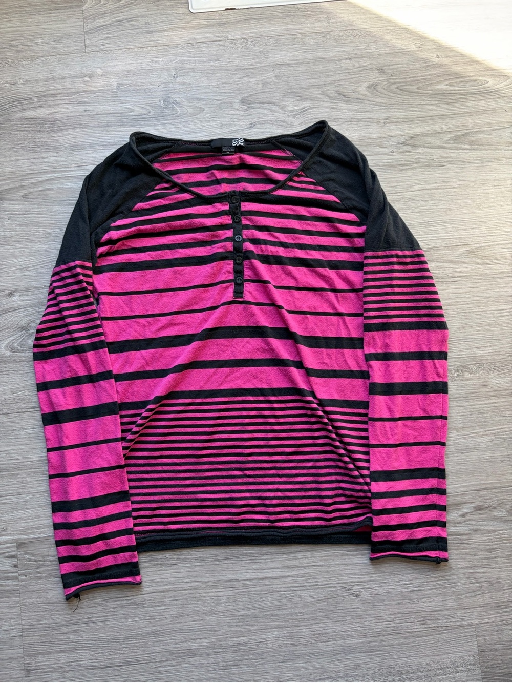 Fox Black and Hot Pink Striped Henley